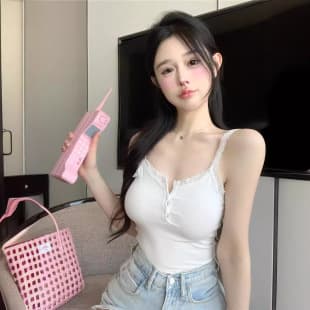 2026 Summer Lace Trim Slim Fit Sexy Inner Layering Short Top Pure Desire Style White Camisole Tank Top for Women