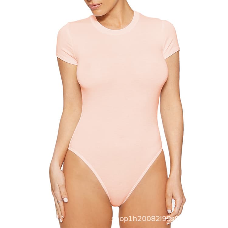 2025 Summer New Casual Women's Bodysuit Cross-Border Short Sleeve Jumpsuit Tight Bodysuit