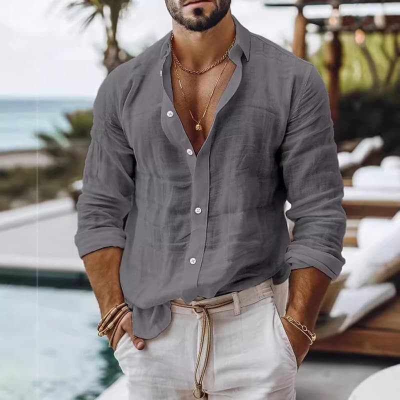 Men's solid color shirt casual style long-sleeved business casual shirt cross-border independent station