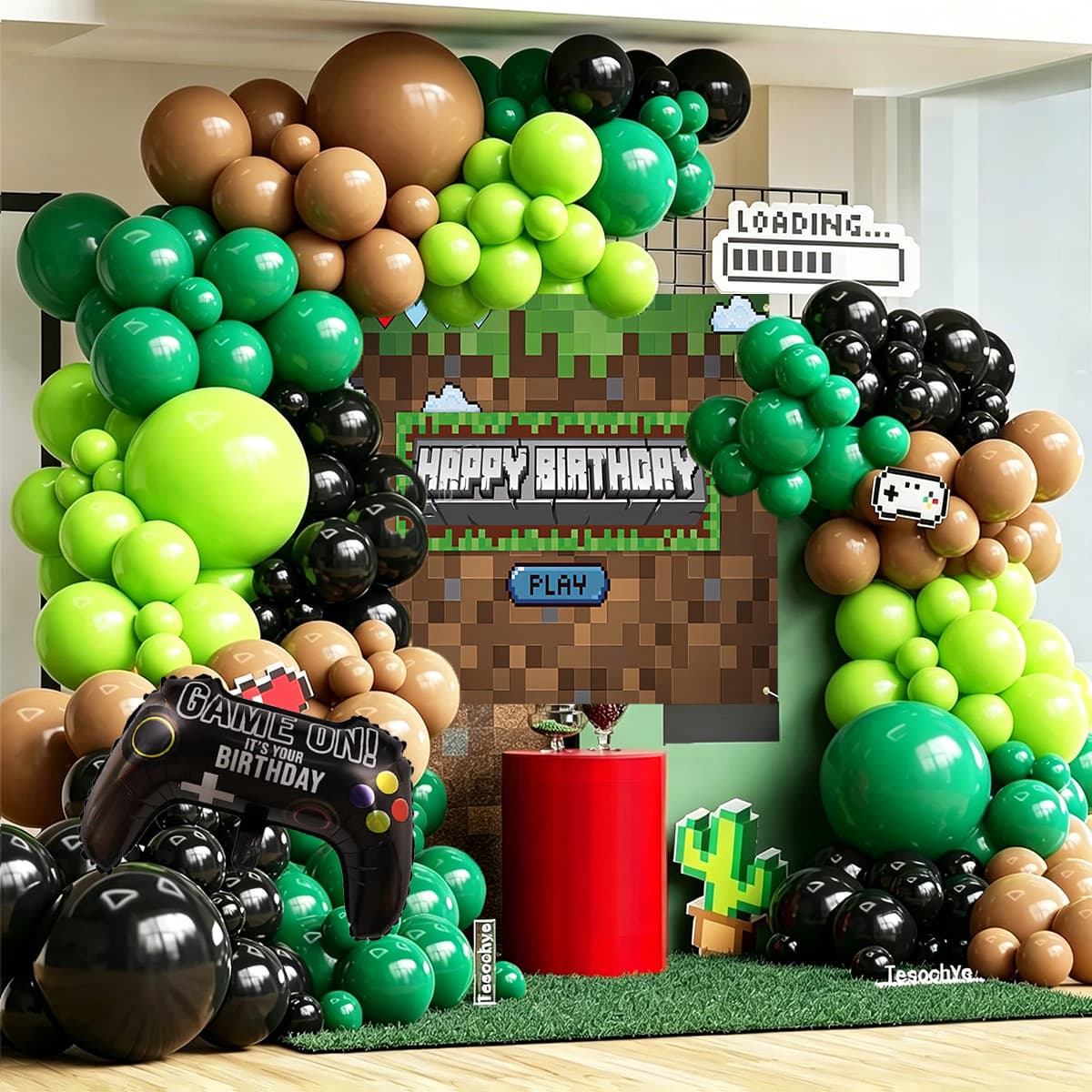 Minecraft Themed Game Controller Balloon Arch Set Birthday Party Backdrop Decoration Scene Setup