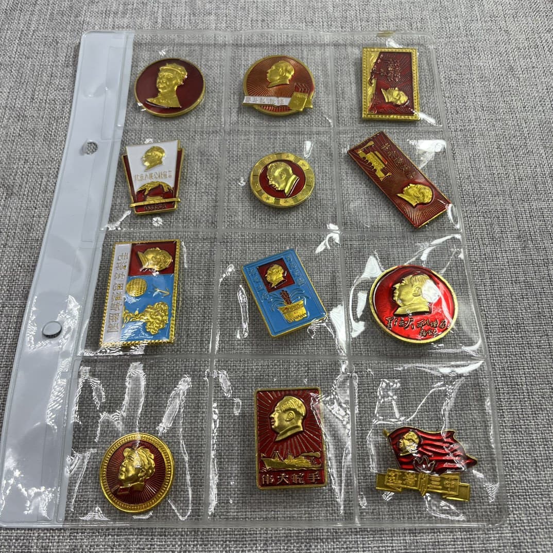 Antique-style Nostalgic Collectible Badges, Cultural Revolution Chairman Mao Badges Collection, 12-Piece Set per Sheet, Mao Zedong Memorial Pins