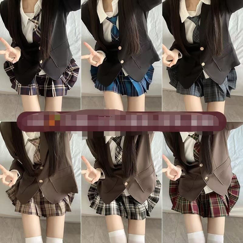 JK uniform women's suit set, full set, authentic suit jacket, shirt, plaid skirt, Japanese school style.