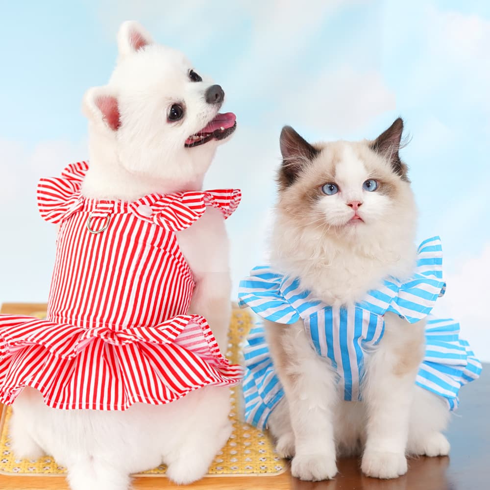 Princess-style Dog Clothes Striped Cat Suspender Dress Teddy Pet Outfit French Bulldog Apparel