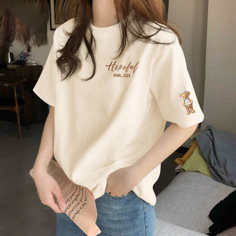 Apricot Cotton Short-Sleeve T-Shirt Women Summer 2025 New Design Stylish Trendy Tee Top