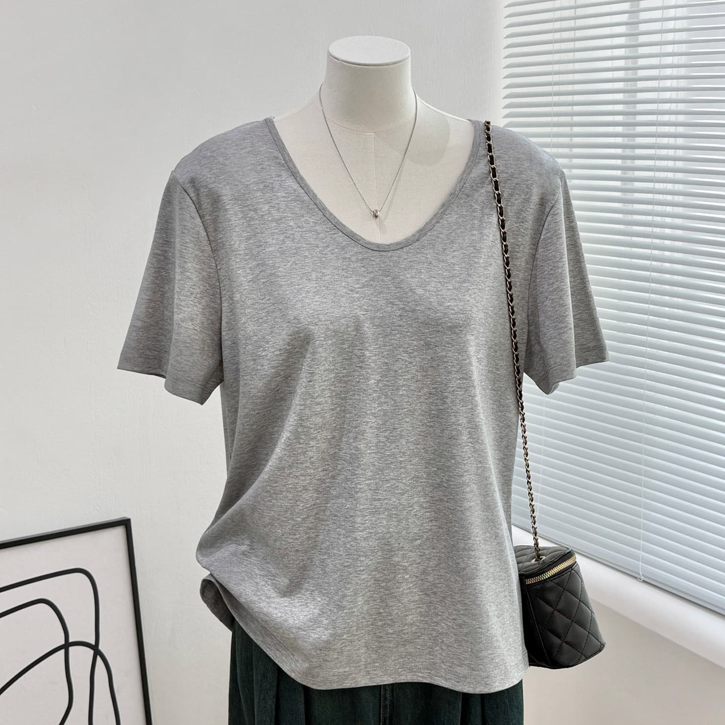 Lyocell Tencel Wool T-Shirt for Women, U-Neck, Summer Thin Slim-Fit Regular Shoulder Short-Sleeve Versatile Korean Style Simple Base Top