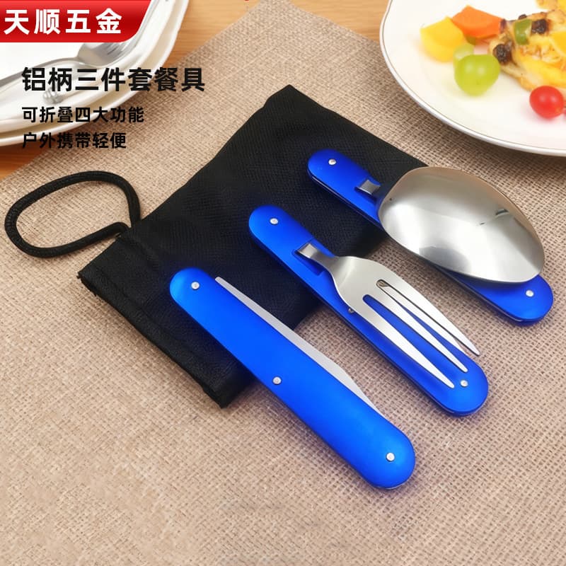 Portable Foldable Cutlery Set Stainless Steel Western Knife Fork Spoon Multi-Functional Camping Picnic Travel Cutlery