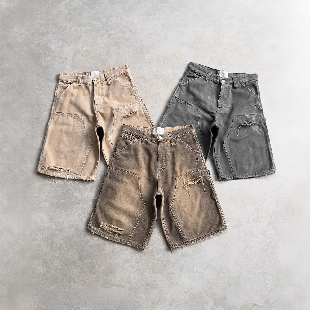 Reaven EU-US Cross-Border Summer Hip-Hop Washed Denim Shorts for Men Y2K Vintage Distressed Loose Jorts