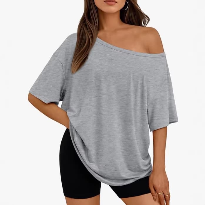 2026 Europe, America, and Amazon New Women's T-Shirt, Spring/Summer Fashion Asymmetrical Short-Sleeve Top, Loose Casual Base Layer