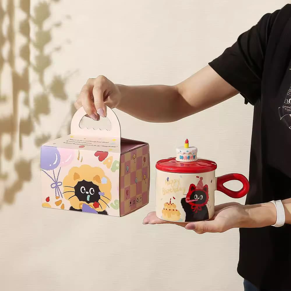 Birthday Gift Cake Cup Cute Cake Mug Birthday Cat Ceramic Water Cup Coffee Cup Souvenir Gift