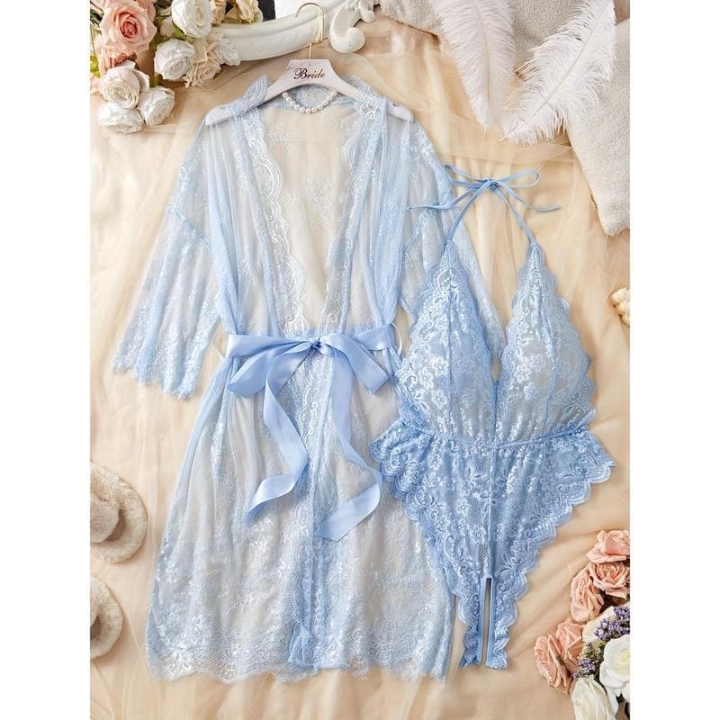 C 59723 Sexy Sheer Lace Satin Robe