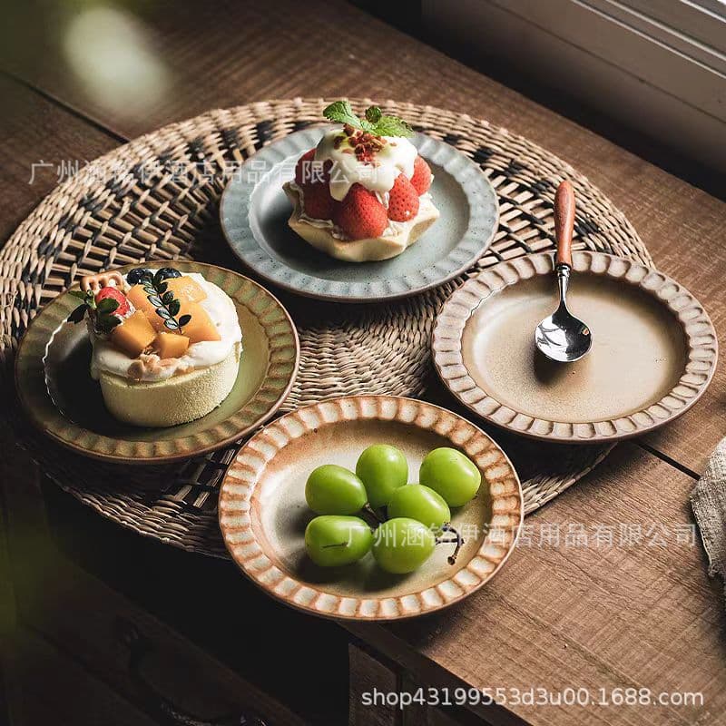 Japanese Vintage Dessert Plate Afternoon Tea Cake Plate Creative High-End Ceramic Plate Snack Dish Sushi Plate