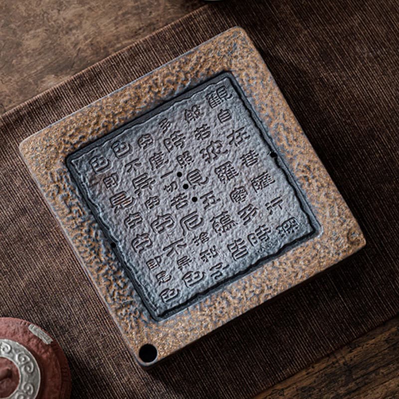 Heart Sutra Retro Coarse Pottery Pot Saver Plate Tea Stand Dry Brewing Platform Water Storage Square Home Use Pot Nurturing Mat Tea Table Lid Tray Base