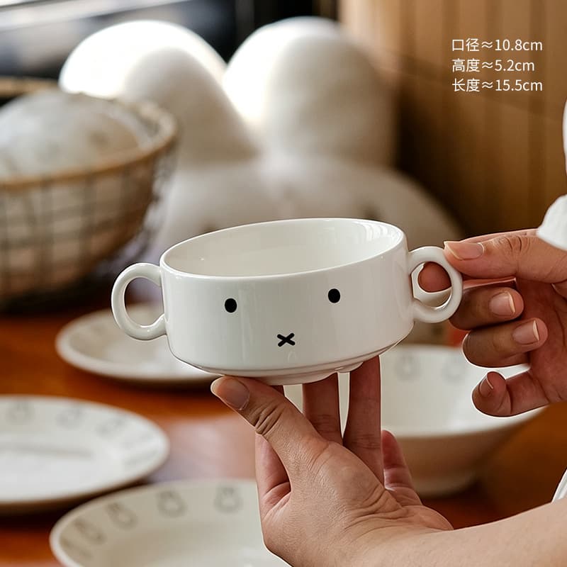 Japanese Anime Rice Rabbit Dinnerware Set Minimalist Line Ceramic Plate Household Serving Plate Flat Plate Deep Plate Dish