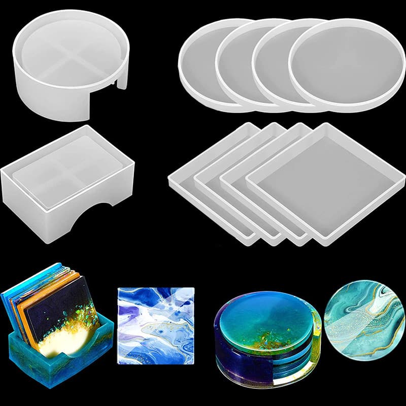 Handmade DIY Silicone Mold Drip Resin Storage Box Set Round Coaster Crystal Resin Decoration Kitchen Baking Cake Mould Tool