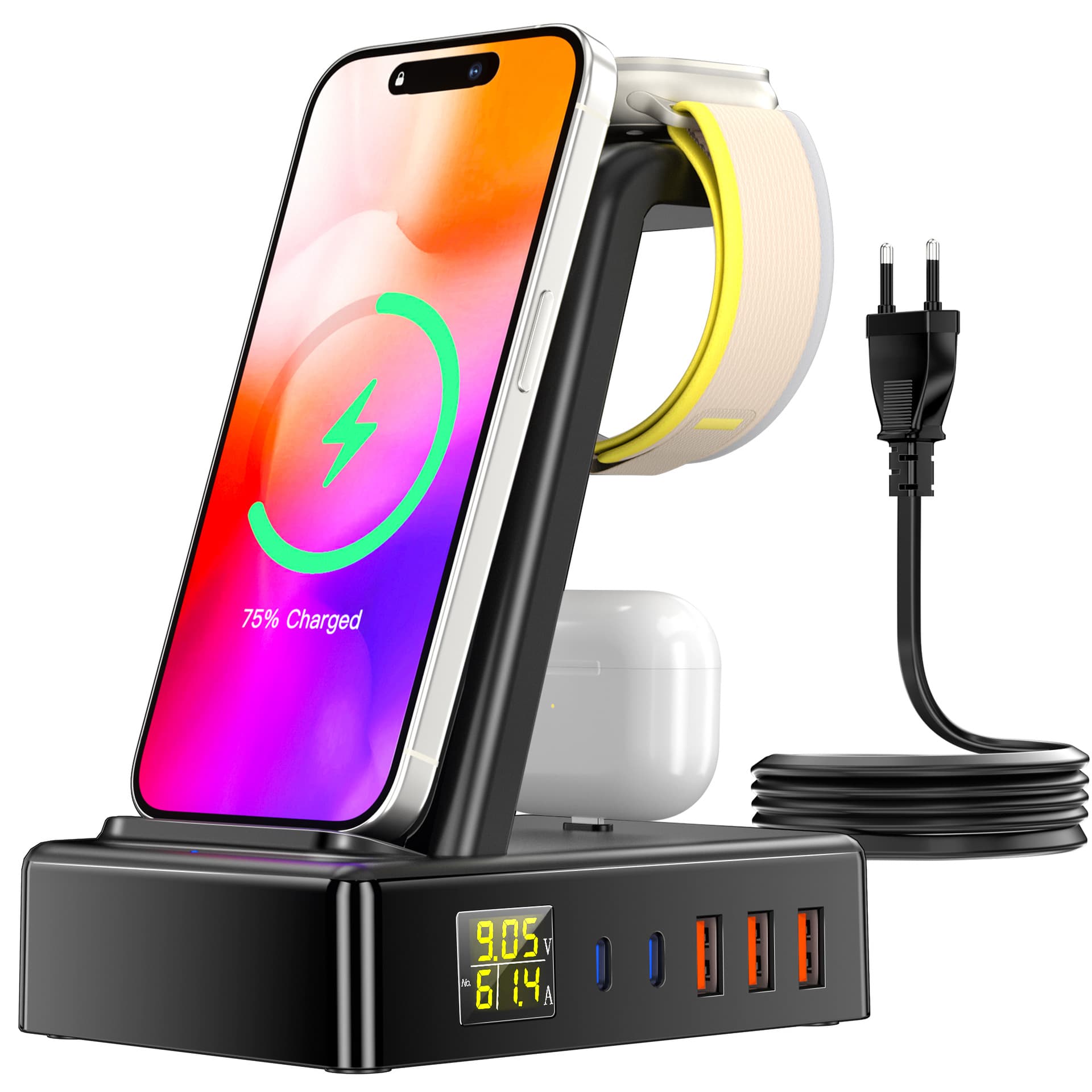 Watch earphones mobile phone wireless charger PD fast charging wireless digital display smart fast charging charger multi-port