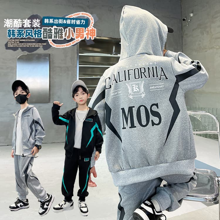 Cool Street Style Boys' Hoodie And Pants Set Korean Version Spring Autumn Two-Piece Suit for Little Boys Soft Polyester Fabric