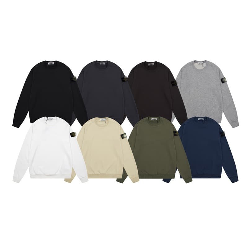 Cross-border Classic STONE Solid Color Round Neck Badge Long Sleeve Sweatshirt Unisex Couple Correct Version