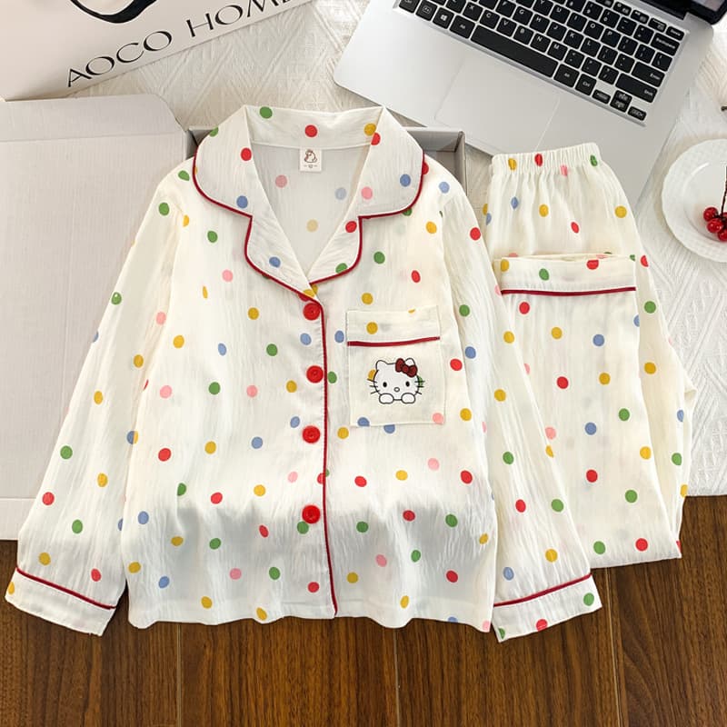 Girls' Spring 2025 New Children's Pajamas, Thin Long-Sleeve Cotton Cloud Two-Piece Sleepwear Set