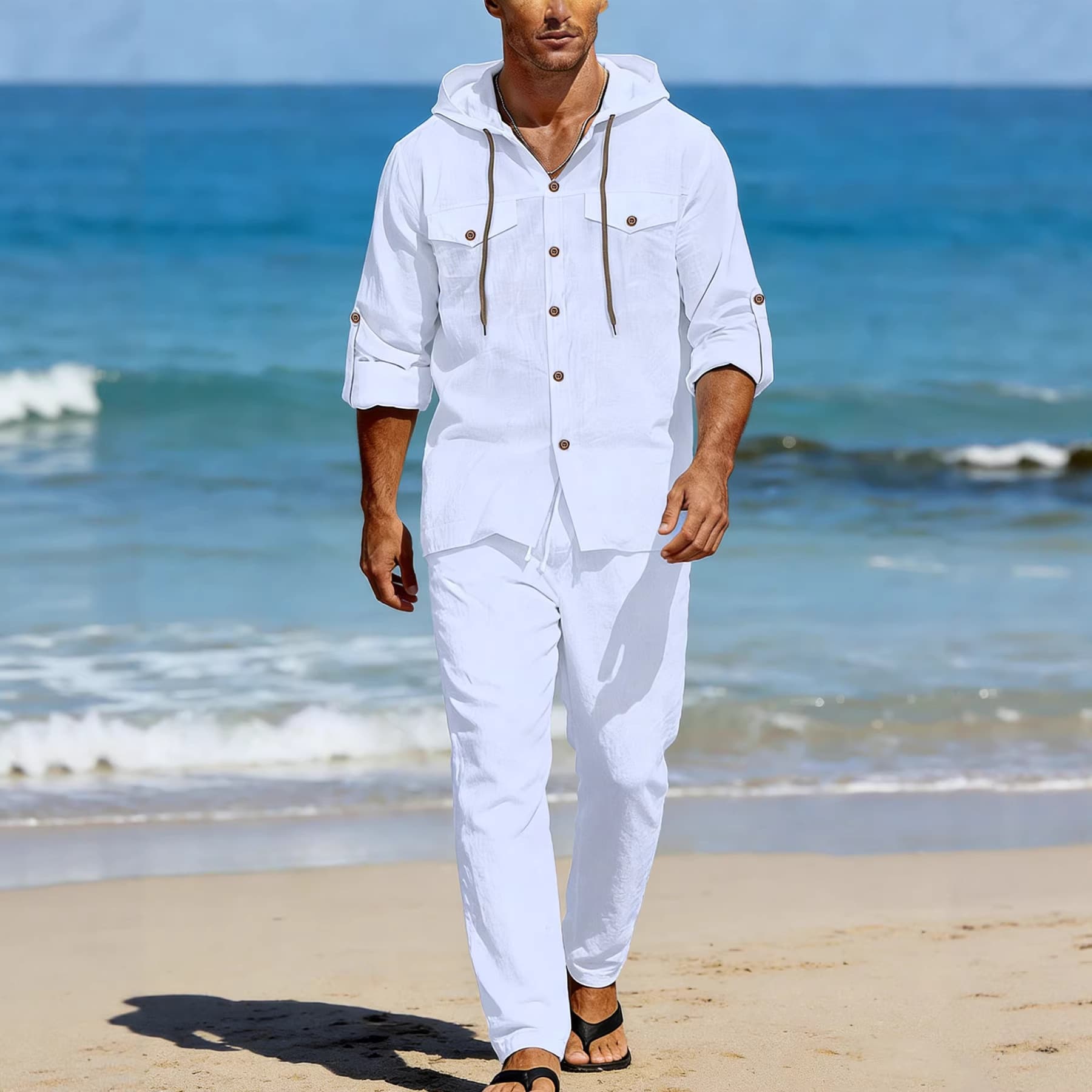 New men's linen long-sleeved casual tops linen trousers casual fashion suits