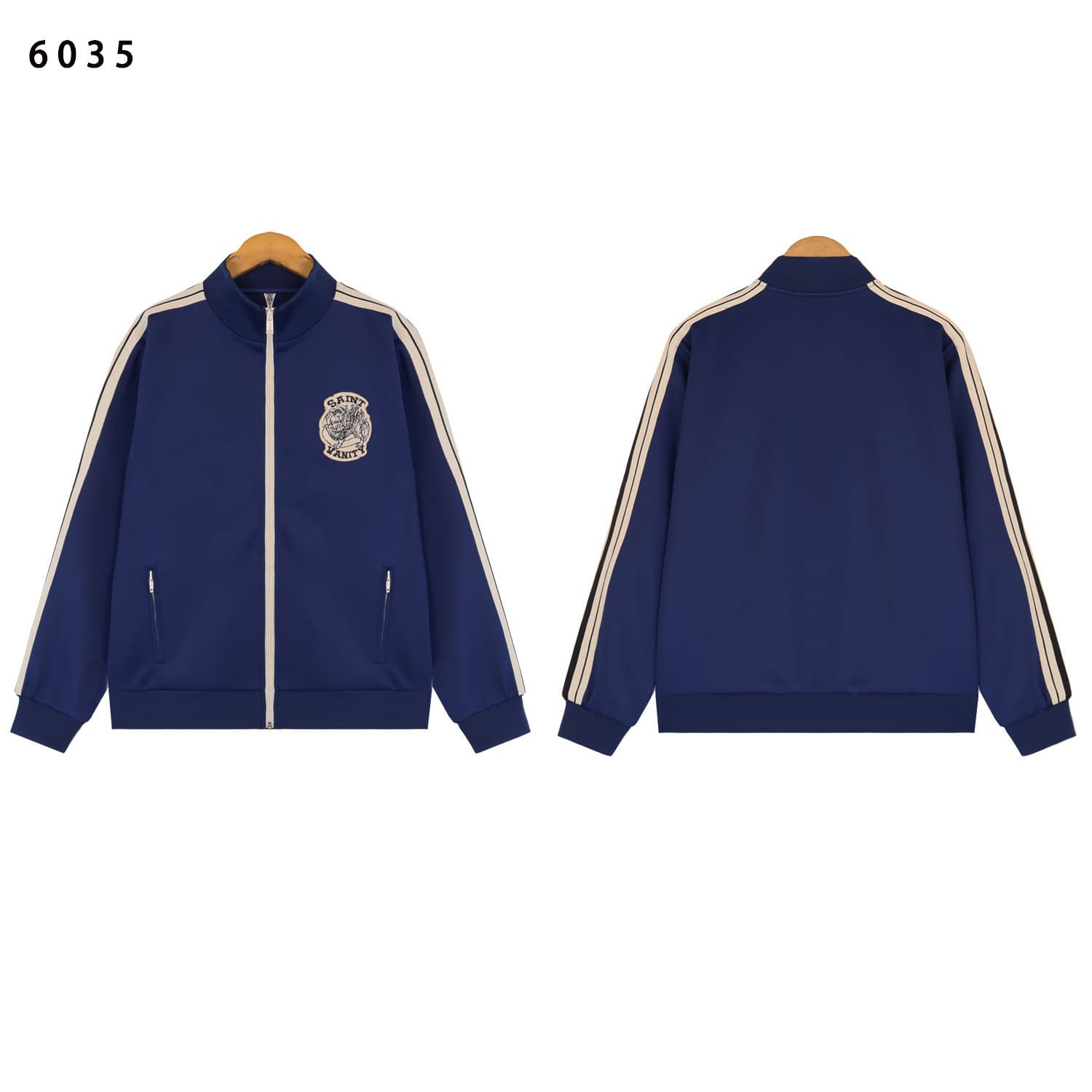 Cross-border European and American trendy brand towel embroidered logo stand-collar jacket for men and women, high-street casual pants set