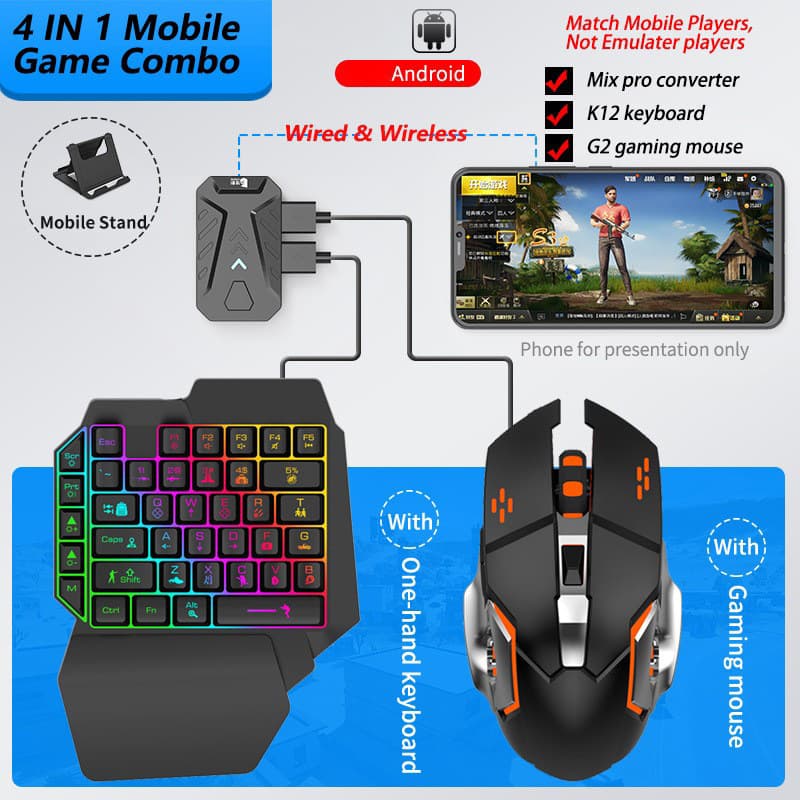 Gamwing Mix Pro 4-in-1 Mobile Game Keyboard and Mouse Combo Pack