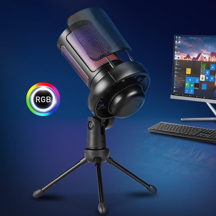 Desktop stand microphone with RGB e-sports game live broadcast karaoke recording computer microphone USB condenser microphone