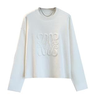 Nanyou High-End Autumn/Winter Long-Sleeve Embossed Luo Wei Brand Knit Crew Neck Pullover, Wool Top Loose Casual for Women