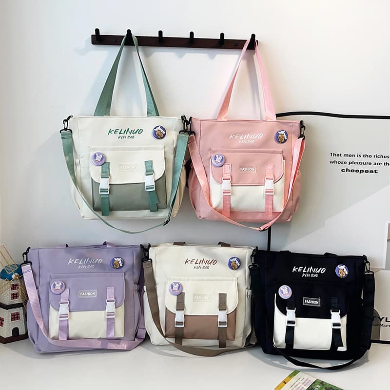Tutoring Bag for Middle School Students Single Shoulder Bag Women Color Block Large Capacity Book Tote Bag Elementary School Students Class Crossbody Bag