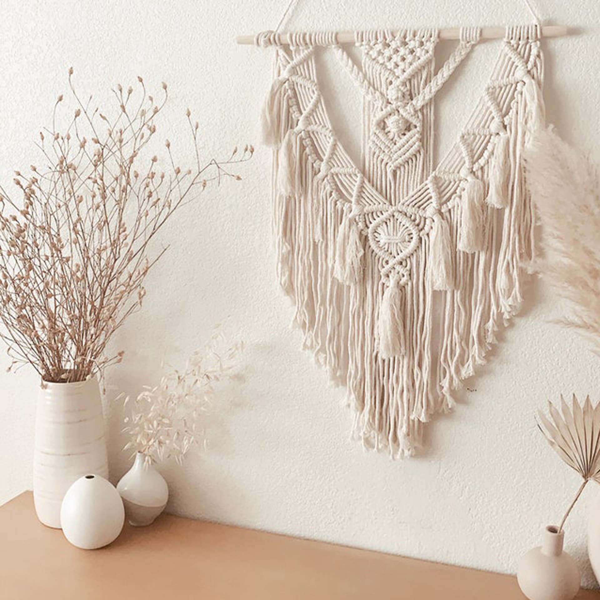 Guesthouse background wall decoration: Bohemian hand-woven tapestry with Nordic tassels, Amazon.