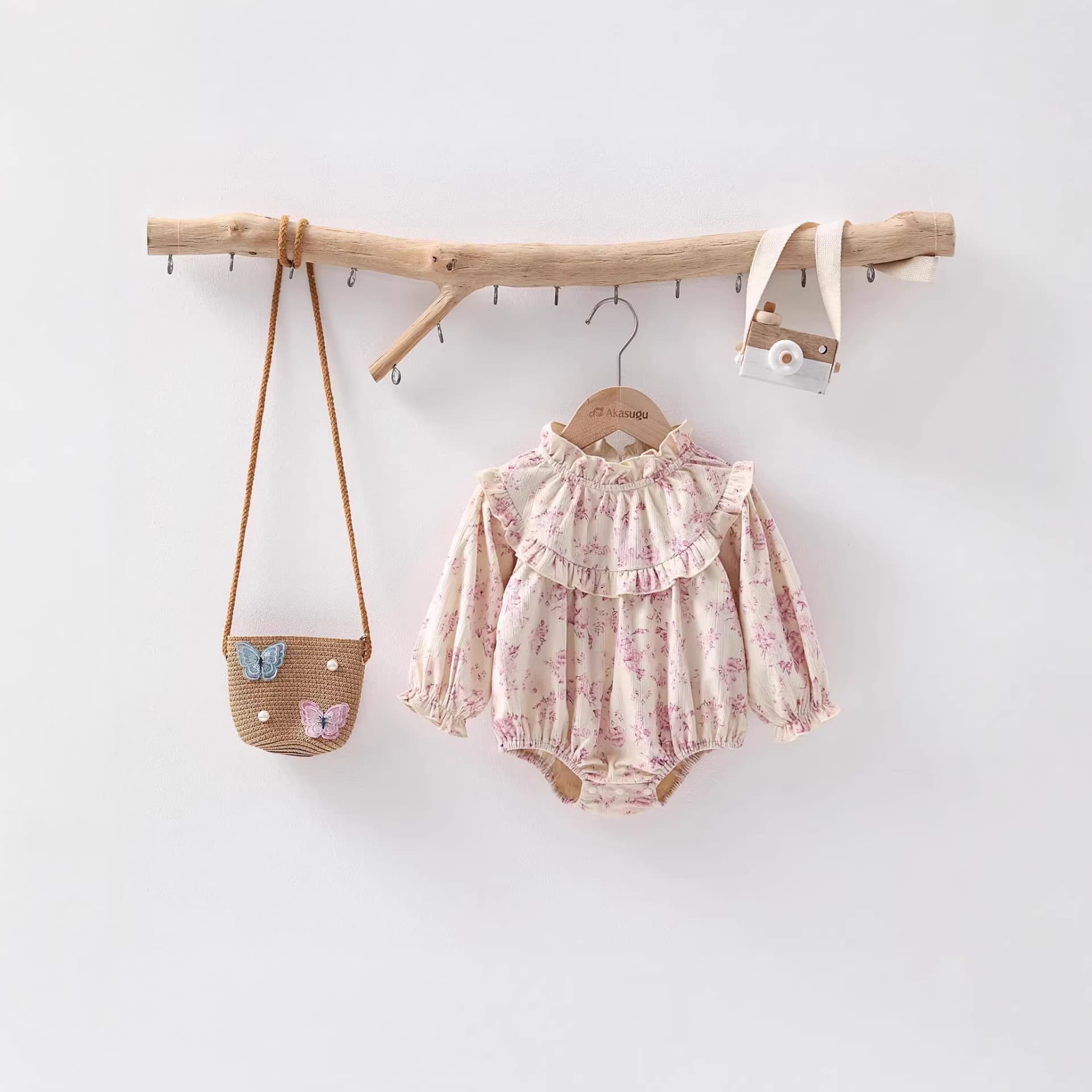 Newborn Floral Ruffle Romper Bodysuit Spring Autumn Baby Girl Korean Stand Collar Going Out Bodysuit 3