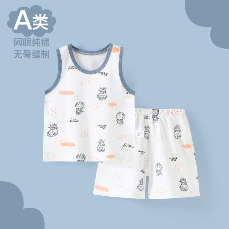 Baby Pajamas Summer Thin Boys Underwear Set Pure Cotton Seamless Kids Vest and Shorts Two-Piece Outfit