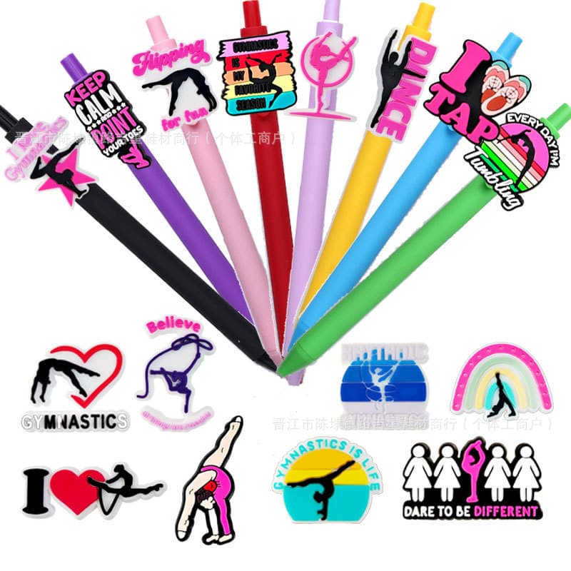 Cross-border cartoon pink gymnastics series pvc decorative buckle party graduation gift school supplies gel pen accessories