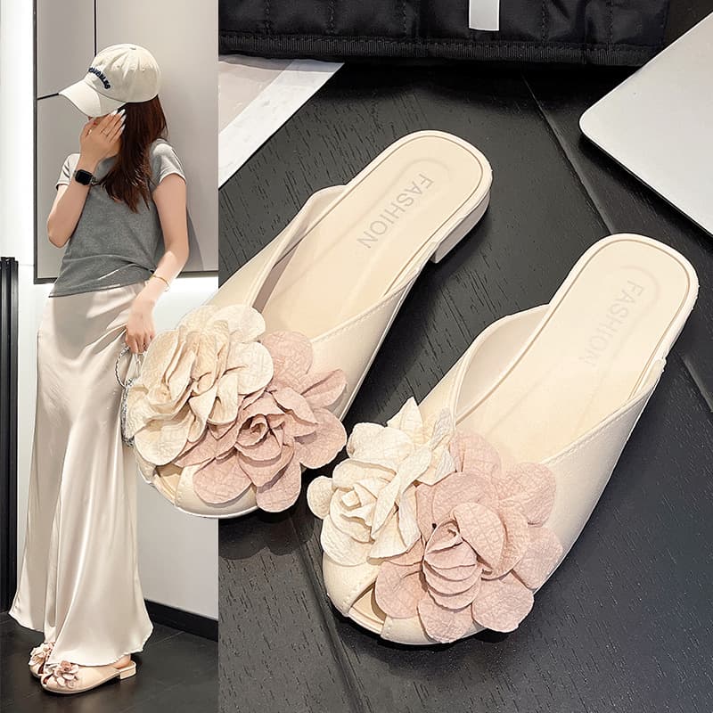 Fairy Flower Fashionable Beach Slippers French Toe-Cover Summer 2026 Lace Lightweight New Outdoor Slippers for Women