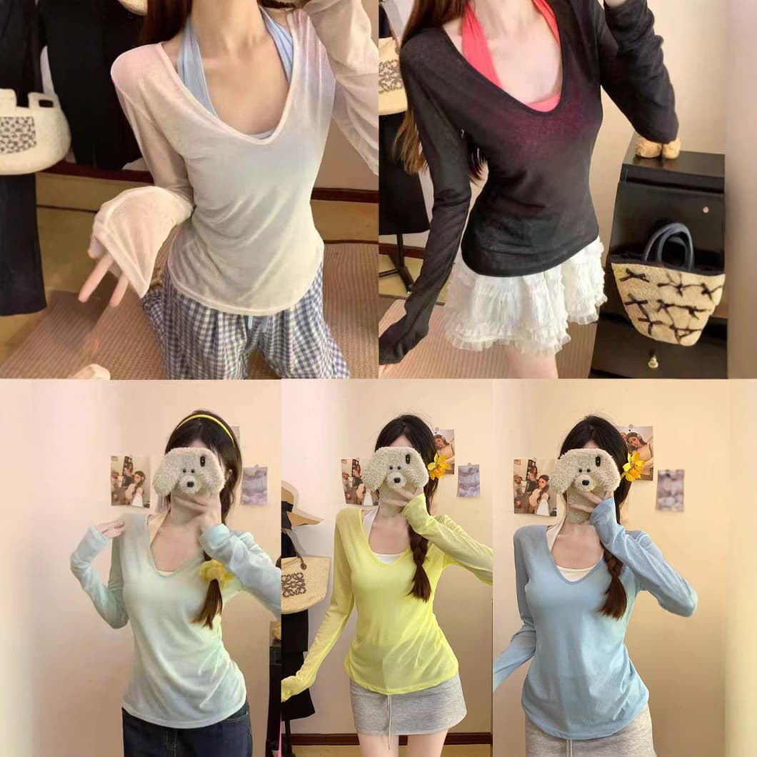 New Sunscreen Clothing Women's Summer Dopamine Thin Sunscreen Blouse T-Shirt Women's Inner Hanging Neck Beauty Back Sling Two-piece Set