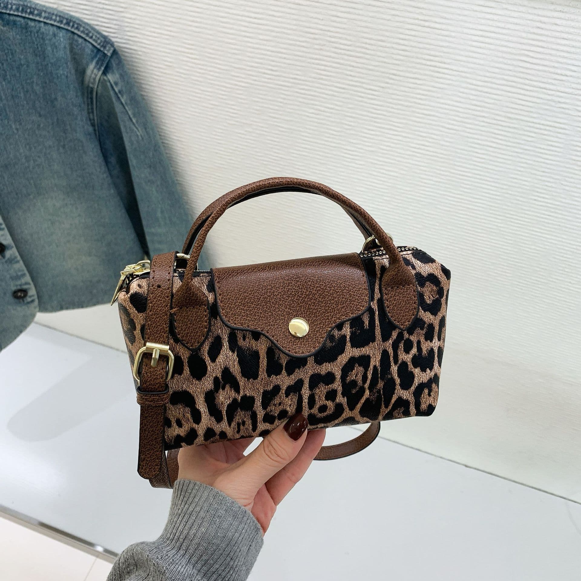 High-end Fashion Handbag Longchamp Style Leopard Print Patchwork Versatile Shoulder Bag Retro Chic Crossbody Bag