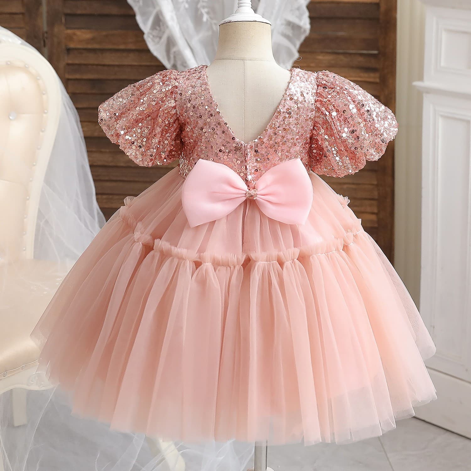 1-Year-Old Girl's Sequined Party Dress Birthday Tutu Princess Gown Export Children's Formal Wear