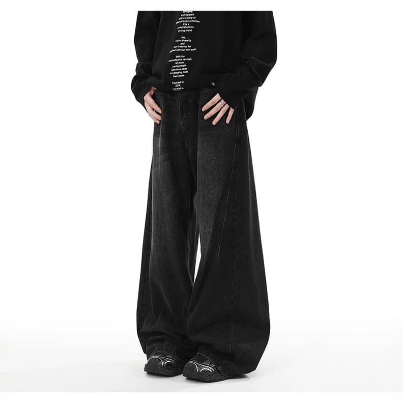 Men's and women's loose-fitting trendy wide-leg jeans for autumn, American retro style, versatile, washed straight-leg trousers, dropshipping available.