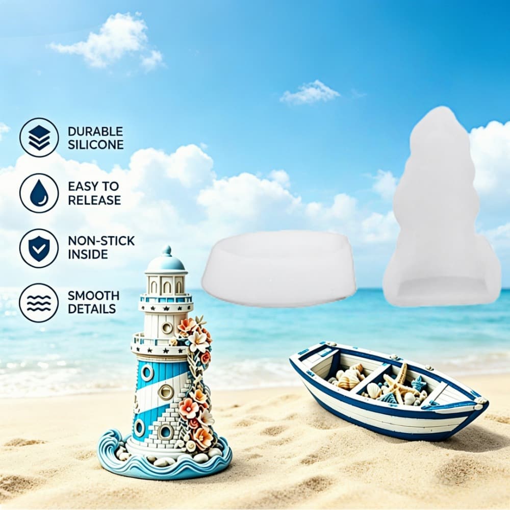 Lighthouse boat ocean style 2-piece silicone mold set DIY aromatherapy ornaments resin casting mold