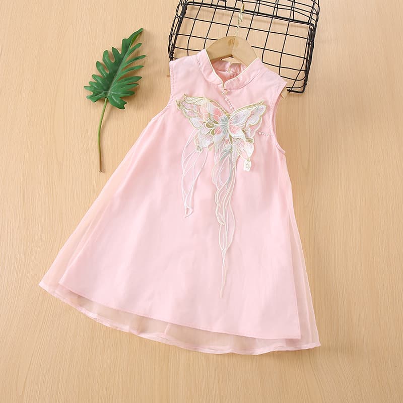 Girls Dress Summer Dress 2026 Summer New Children's National Style Hanfu Cheongsam Skirt Satin Cool Feeling Princess Dress