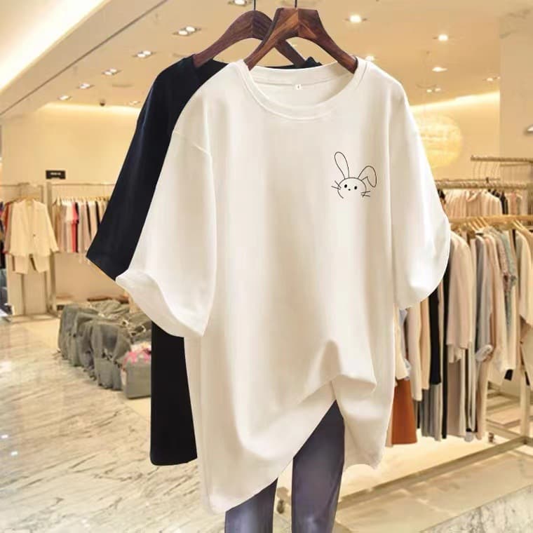 Women's 2024 Summer New European Style Short-Sleeved T-Shirt, Large Size, Long Pure Cotton Round Neck Textured Rice Apricot Color, Ins Fashion