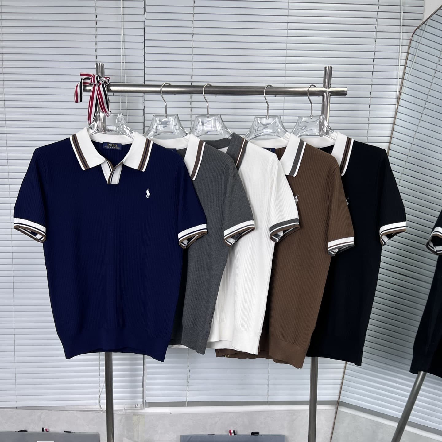 Source factory high-quality short-sleeve RL Ralph Lauren knit polo shirt with contrast collar, striped embroidery, casual and versatile