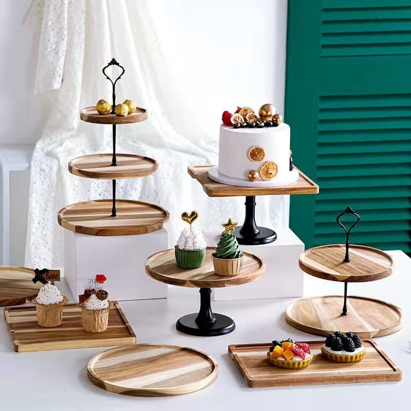 Creative European Dessert Stand Forest Style Two-Tier Three-Tier Cake Plate Wooden Dessert Tray Decorative Tray Cake Dessert Stand