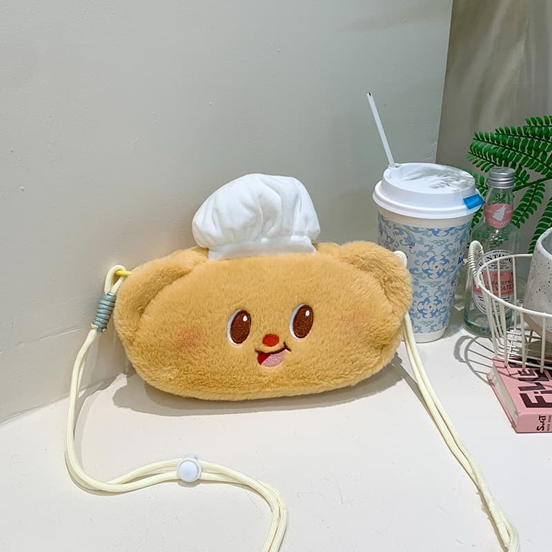 New yellow bear plush crossbody bag grabber doll cute coin purse chef bear pen bag female cosmetic bag