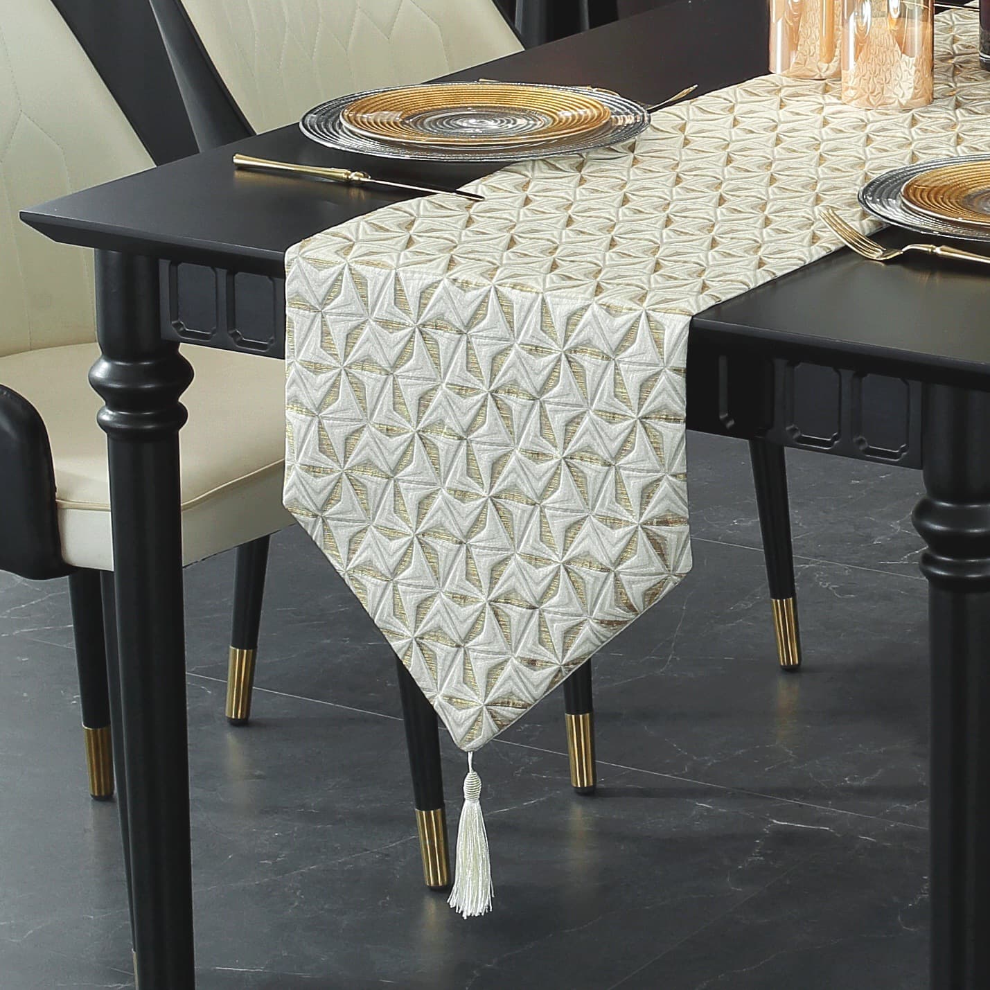 Cross-border Table Runner Light Luxury Gold Thread Dining Table Cloth Center Long Strip Coffee Table Cover Cloth Nordic American Style High-end Table Runner French
