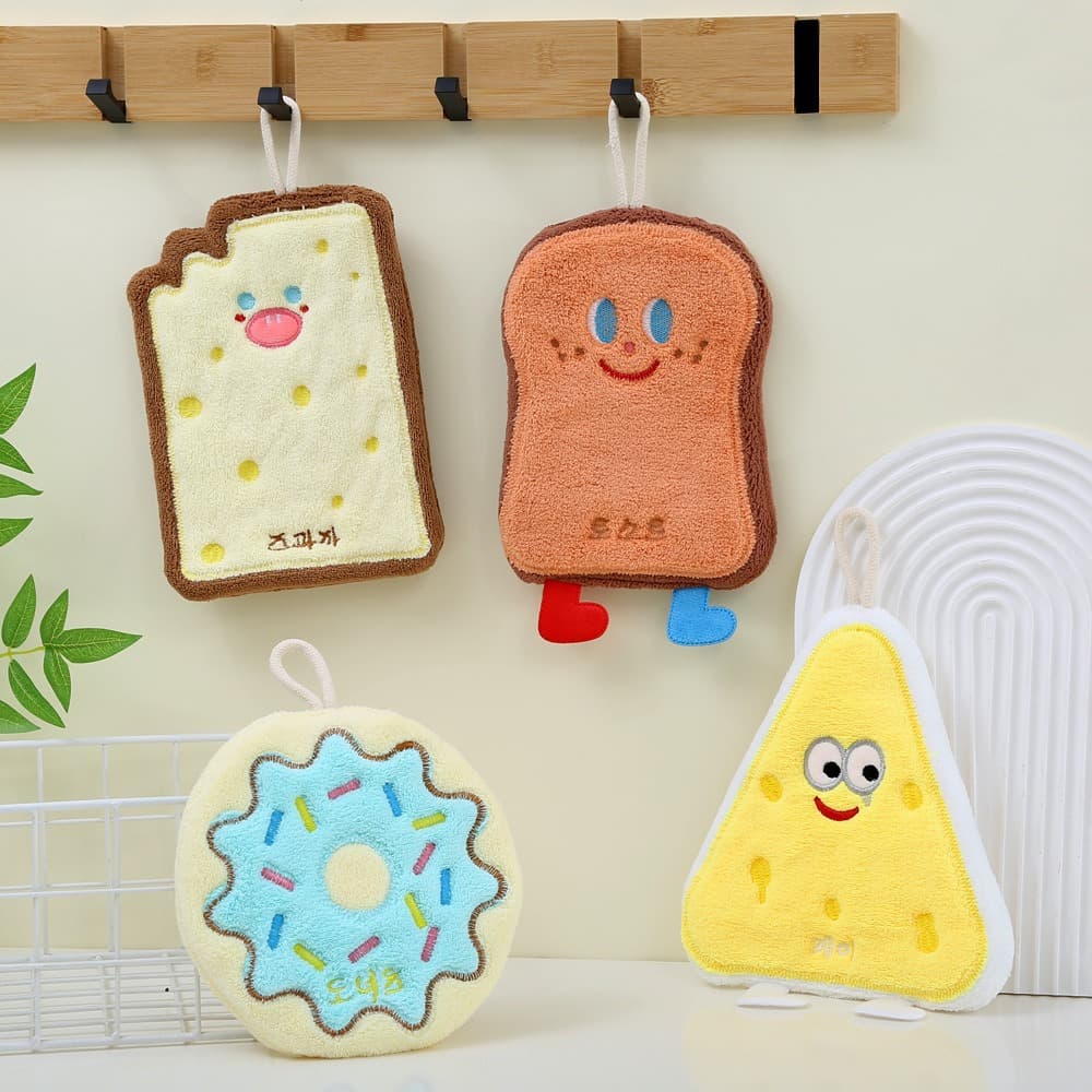 Cartoon cute hand towel coral velvet thickened absorbent hangable kitchen rag bathroom baking series small towel