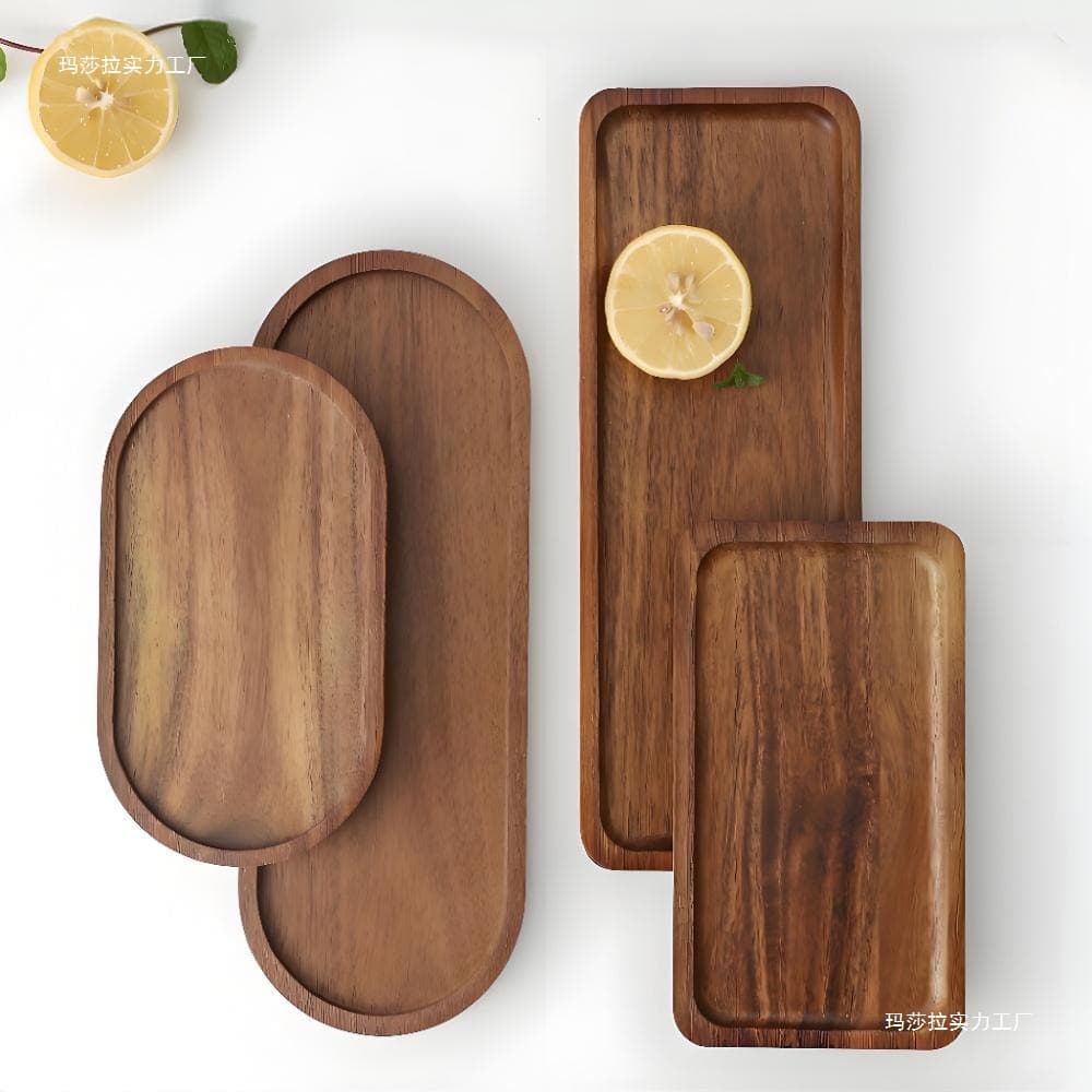 Japanese Acacia Wood Rectangular Tray Heat-Resistant Solid Wood Grain Plate Oval Bread Board Tea Cup Tray