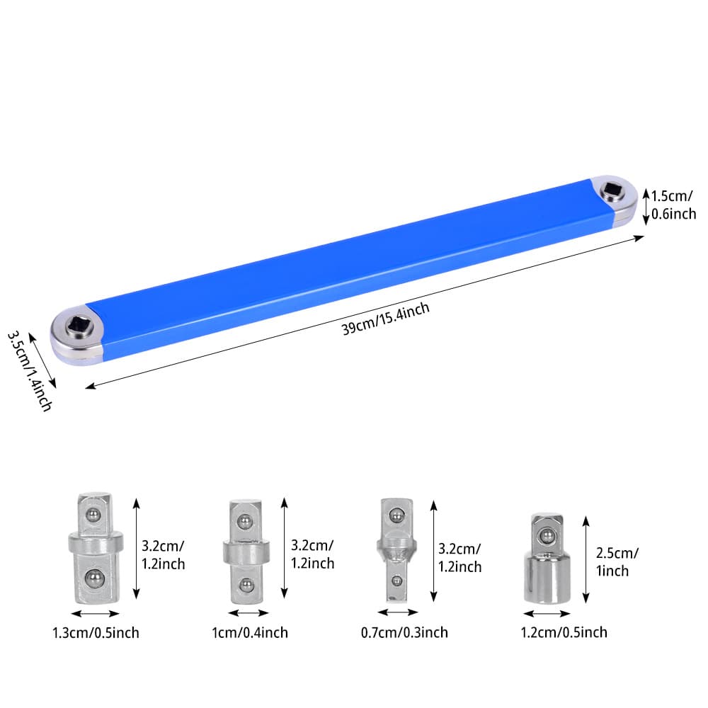 Multi-purpose extension wrench with ratchet extension, dual-purpose wrench, offset extension wrench