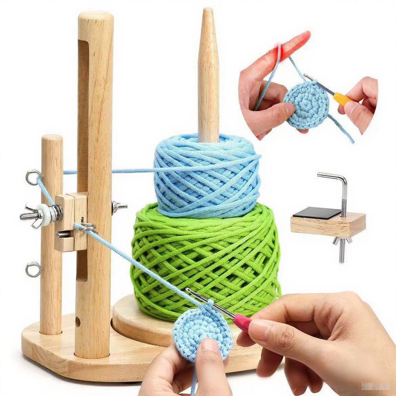 Wooden Yarn Hand Weaving Frame Spool Holder Desktop Vertical Crochet Knitting Yarn Stand Yarn Spool Rotating Tool