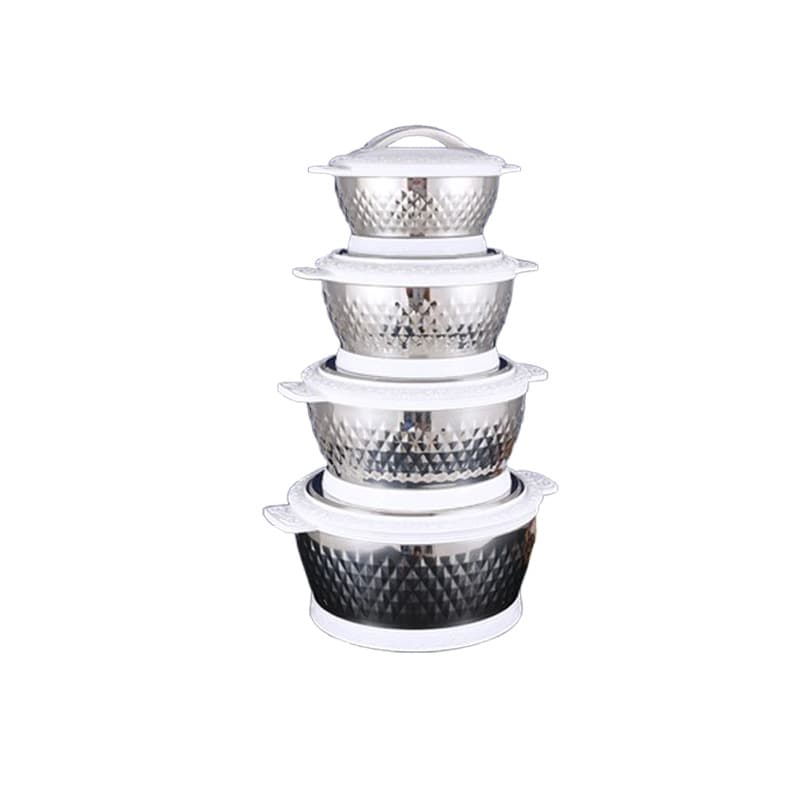 4-Piece Insulated Pot Set Stainless Steel 201 Diamond-Pattern Insulated Pots Double-Layer Foam Fresh-Keeping Pots Wholesale