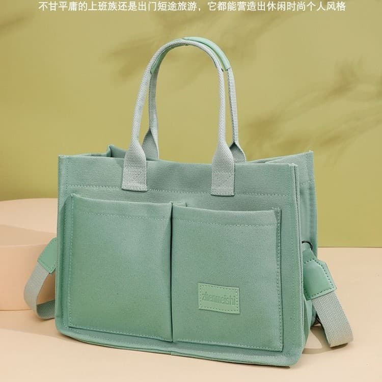 Cross-border canvas bag for women, large capacity, multi-pocket women's bag, trendy cross-body bag, wide shoulder strap, handheld tote bag